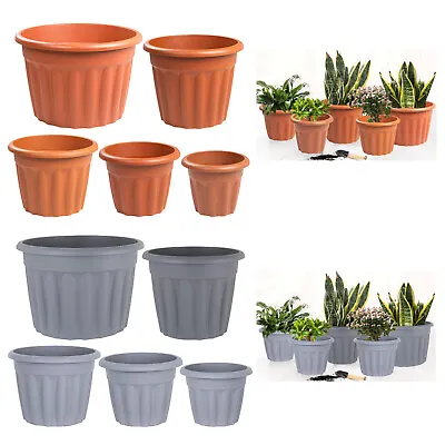 £8.39 • Buy 2 X Large Planter Round Plastic Garden Flower Plant Herb Pot Contemporary Design