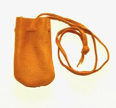 Medicine Bag Smooth Top Grain Leather 2.5 X3.5   32  L Drawstring Acorn Brown • $11.95