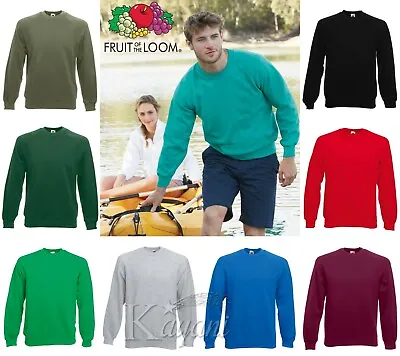 Fruit Of The Loom Men CLASSIC THICK SWEATSHIRT Pullover Raglan Plain Sweat Top • £13.99