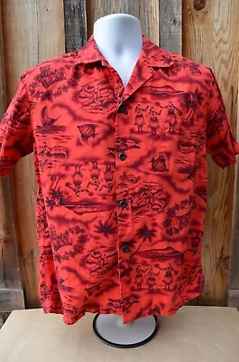 Vintage Hawaiian Ui Maikai Shirt Aloha Hula Dancers Island Red Small • $29.99