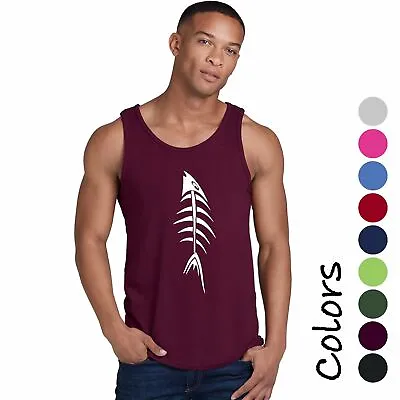 New Vertical Fish Bone Fishing Reel Men's Cotton Tank Top Man Fitness Casual Gif • $31.62