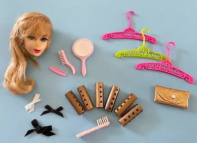 Vintage Talking Barbie Doll Head Accessories Curlers Clothes Hangers Purse Brush • $7.50