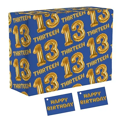 1 Sheet Of 13th Birthday Luxury Wrapping Paper For Him - Blue - Age Thirteen • £4.50