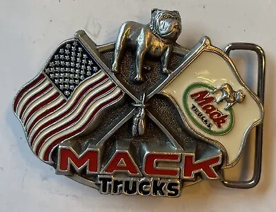 MACK TRUCK Vintage Enamel  Bulldog USA Flag 1987 BELT BUCKLE • $44.95