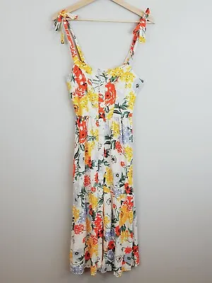URBAN OUTFITTERS Womens Size S Or 10 Positano Linen Tie Shoulder Midi Dress • $65