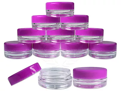 25 Piece 3 Gram/3ml Plastic Round Clear Sample Jar Containers With Purple Lids • $5.99