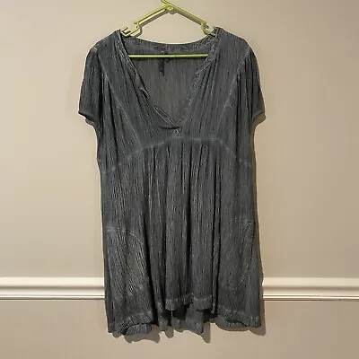 Monoreno M Tunic Top Short Sleeve V-Neck Blue Gray With Pockets Crinkle Fabric • $4.49