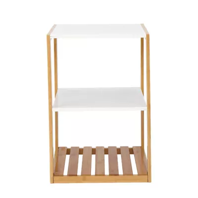 Three-layer Bamboo Side Table Rectangular White Table Top Natural Wood Table Leg • $44.82