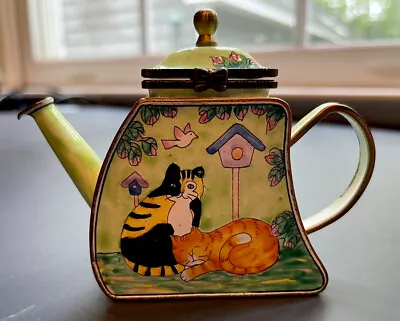 KELVIN CHEN Teapot ~ Vintage 2000 #1548 Enamel Copper Miniature Hand Paint Cats  • $48