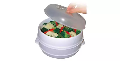 Healthy Cooking Steamer Fast Vegetables Microwave Meats Poultry BPA Free 2 Tier • $21.39