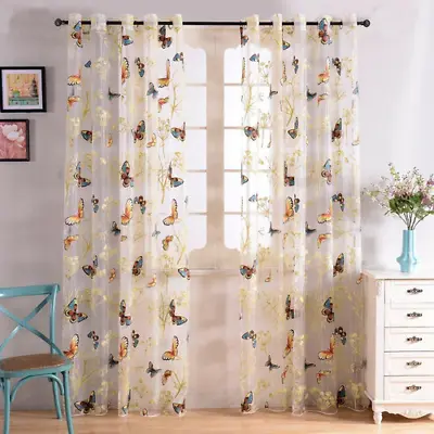 $288.46 • Buy Beautiful Printed Butterfly Sheer Curtains Tulles Window For Living Room Bedroom