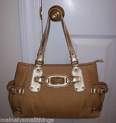 NWT Michael Kors GANSEVOORT Lg Shoulder Satchel Bag Soft Natural Straw Gold Lthr • $379.95