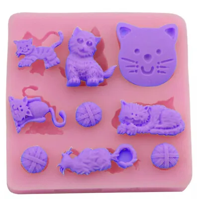 £4 • Buy Cute Cat Kitten & Yarn Themed Silicone Mould Chocolate Cake Baking Topper Icing