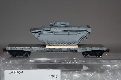 N Scale KR US022 U.S. Navy LVT(A)-4 Landing Vehicle Tracked On 40' Flatcar RTR • $38.99