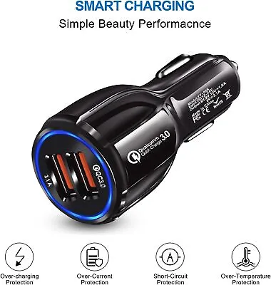 Fast Car Charger 2 USB Port + Type C Universal Socket Adapter For IPhone Samsung • £9.99