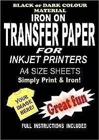 Inkjet Printable Iron On T Shirt & Fabric Transfer Paper For Dark Fabrics 5 A4  • £12.94