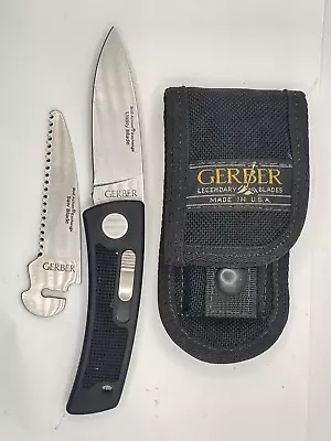 Vintage Gerber Bolt Action Knife Exchange 2 Blades W/ Sheath USA Made • $110