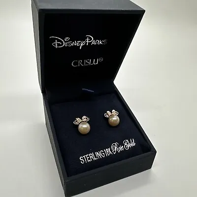 Disney Crislu Minnie Mouse Icon Pearl Earrings Sterling Silver 18k Rose Finish • $1