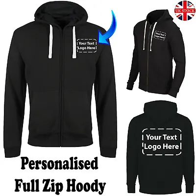 Mens Classic Full Zip Hoodie Sweatshirt PERSONALISED Hoody Fleece Jacket Zipper • £10.99