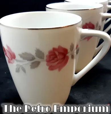 RC Ceramics By Noritake COFFEE MUGS Pink Roses Set Of 4 CARMEN RETRO Mugs Japan • $12.76