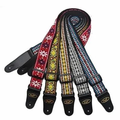£6.98 • Buy Braid Embroidered Woven Guitar Strap 2'' Leather End For Bass/Acoustic/Electric