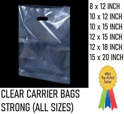 Clear Carrier Bags Plastic Polythene Shopping Gift Handle Small Medium Large  • £1.19