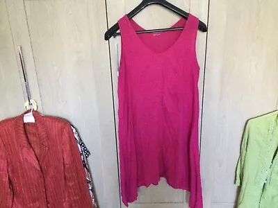 Linen Pink Plus Size 16/18 Long Top Lagenlook Dipped Sides • £2