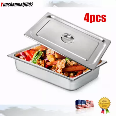 4 Pack Stainless Steel Pans Steam Table Pan With Lid Food Pan Commercial Hotel • $51.30
