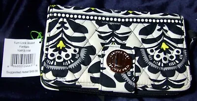 Vera Bradley Quilted Turnlock Night And Day Pattern Black A White Wallet • $11