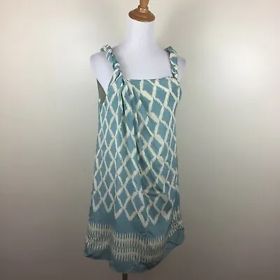 MOULINETTE SOEURS Anthropologie Womens Sz 4 Blue Ivory Twist Strap Silk Dress • $9.59