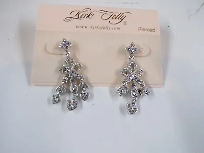 Vintage Kirks Folly Silver Chandelier Type Dangle Heart Earrings NIB • $20