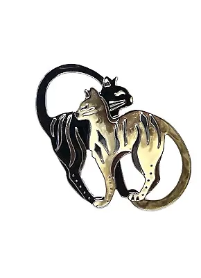 Zarah Looking Back Cat Brooch Cats Pin Sterling Silver Plated Enamel Zarlite • $45