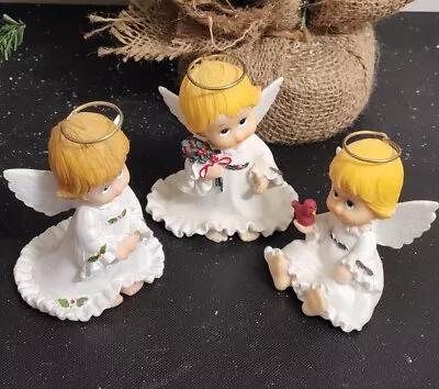 Set Of 3 Vtg Morehead Holly Babes Christmas Angels Ceramic Figurines White Gowns • $21.67