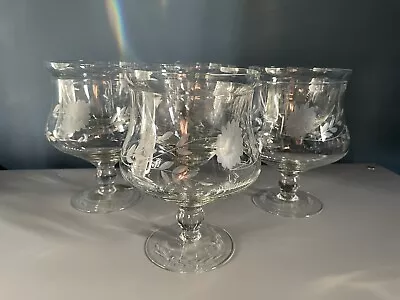Vintage Etched Glass Shrimp Cocktail & Seafood Glasses W/Ice Inserts - SET OF 4 • $19.99