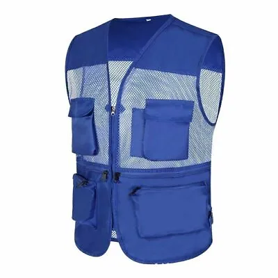 Mens Waistcoat Multi Pocket Mesh Vest Jacket Adult Fishing Camping Hiking Gilet • £9.88