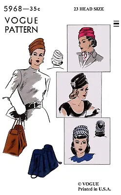 Vogue #5968 TURBAN Hat Bag Purse Fabric Sewing Pattern Chemo Cancer Alopecia 23  • $5.49
