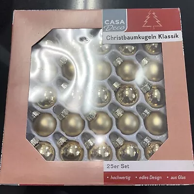 25 Mini Glass Christmas 2cm Ball Hanging Ornaments Gold And Shine With Accessory • $12.75