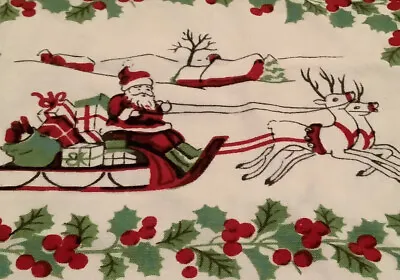 $21 • Buy Vintage Tablecloth Santa Reindeer Christmas