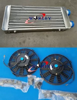 Universal Aluminum Turbo Intercooler 600x300x70mm Same Side 76mm In/Out + FANS • $174