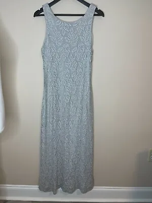 Harlow Nites Long Maxi Dress Silver Sleeveless Lace Size 14 • $24.99