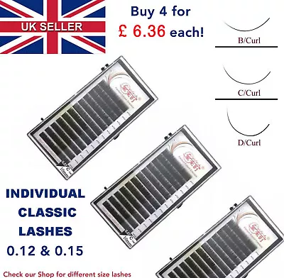 Eyelash Extensions Mink Lashes Individual Classic Professional 0.12 B C D Curl  • £7.95