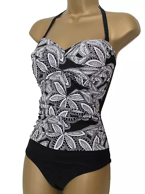 Black / White Ocean Club Halter Neck Strapless Swimsuit Size 14 New Control • £14.99