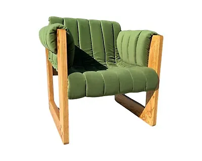 Mid Century Modern Shield Chair California Oak Sling Green Restored 70s • $975