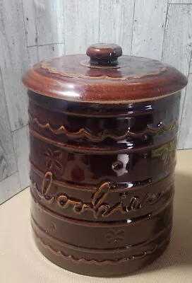 VTG 1950s MCM MARCREST Daisy Dot Brown Stoneware Lidded COOKIE JAR 9.5  USA EUC • $54.99