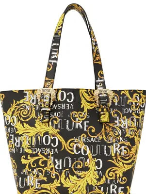 VERSACE JEANS COUTURE Yellow & Black Baroque Logo Pattern Tote Bag NWT • $196.98