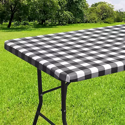 Rectangle Picnic Table Cloth Elastic Waterproof Fitted Vinyl Tablecloth For 6 F • $16.44