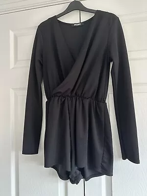 Misguided Ladies Black Jumpsuit Longsleeve Playsuit Shorts Women's Size 10 NEW • £1.50