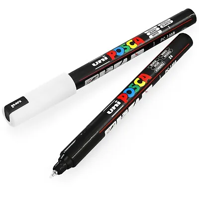 Uni POSCA - PC-1MR Art Paint Marker Pens - 0.7mm - Black And White - Pack Of 2 • £5.99