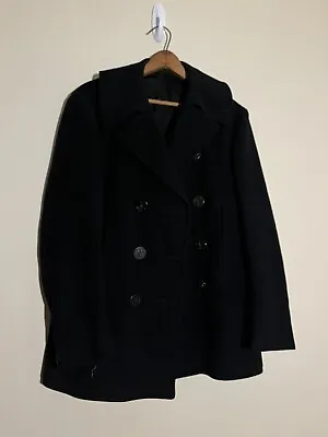 Vintage US Navy WW11  Pea Coat S-M Navy Blue 100% Wool Original Navy Issue Heavy • $45