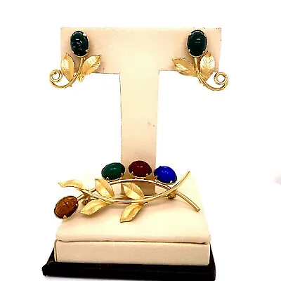 VTG CR Co 12K Gold Fill & Gemstone Scarab Brooch Pin & Screw Back Earrings! 182  • $38.24